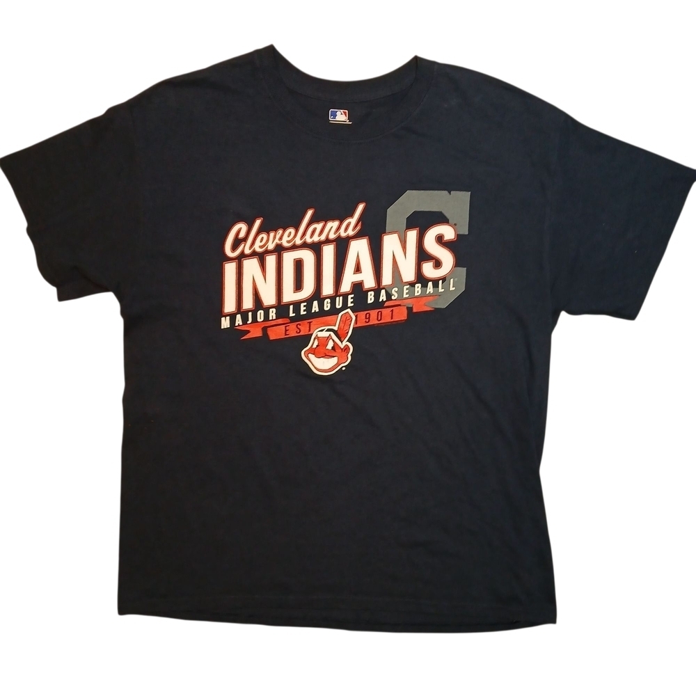 MLB Cleveland Indians Chief Wahoo T-Shirt Navy Blue Est 1901 Baseball Mens Sz L